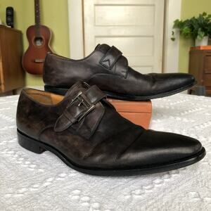 Magnanni Single-Monk Strap Dress Shoes 9 ½ B Burnished Dark Brown Leather Spain